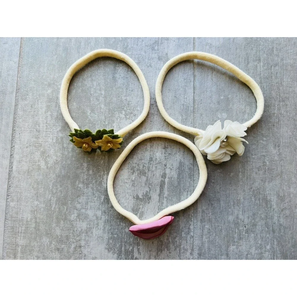 Los Angeles Boutique Boho Baby Girl Soft Fabric Stretch Floral Set of 3 Headband
